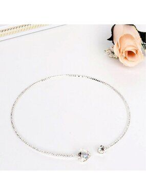 NEW Heart Shaped Rhinestone Choker Necklace Clear Diamond-Look Formal Wedding